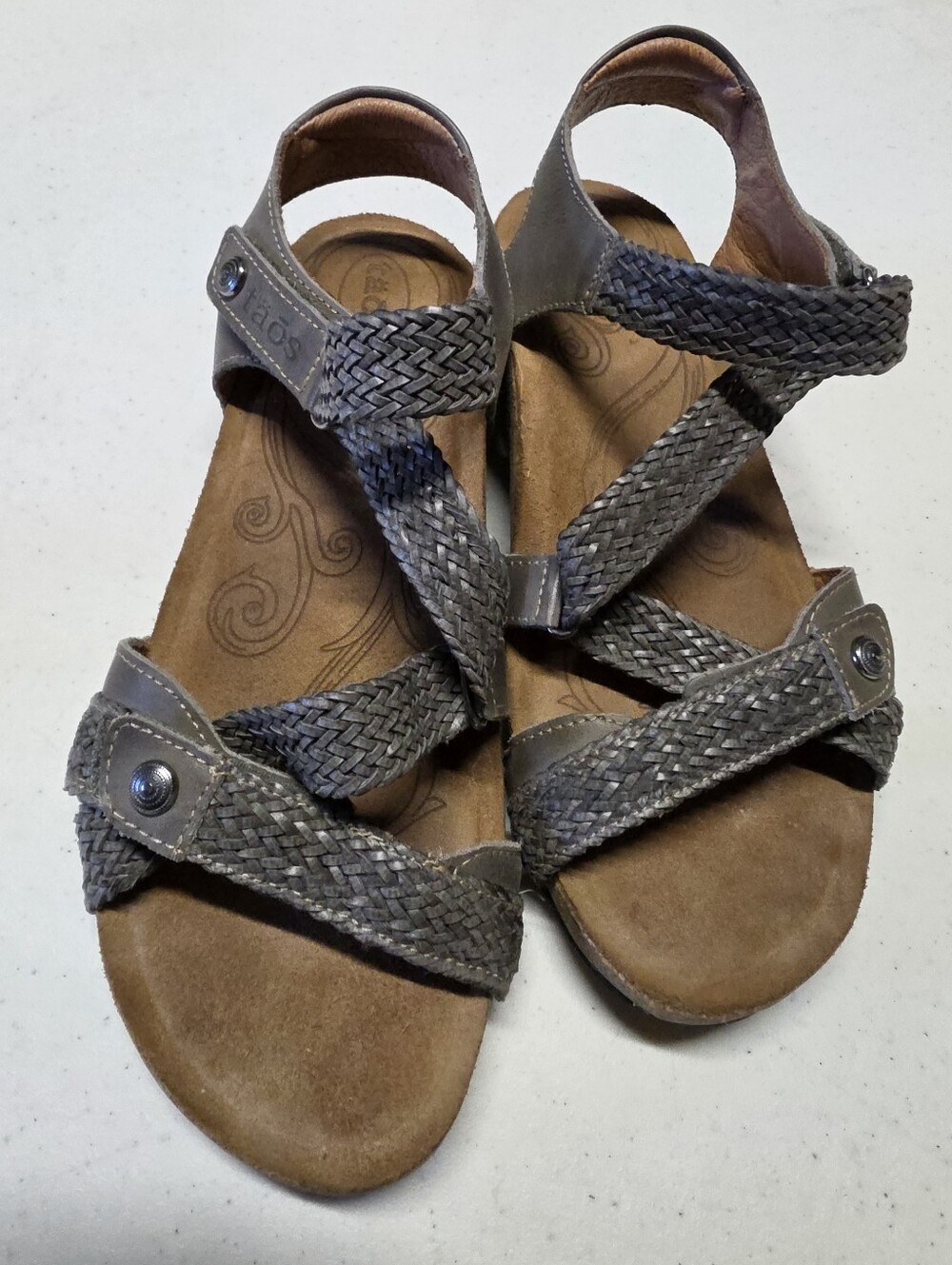 Taos Gray Woven Leather Strappy Comfort Sandals EU 37 US 6-6.5